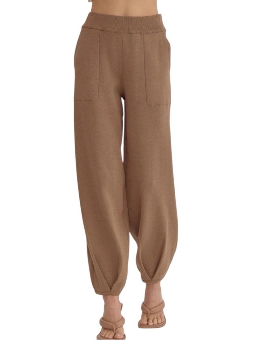 Solid knitted high-waisted joggers mocha M